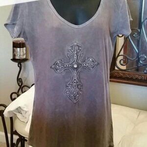 Velvet Stone Short Sleeve Top with Embellished Sleeve. New no tags.
